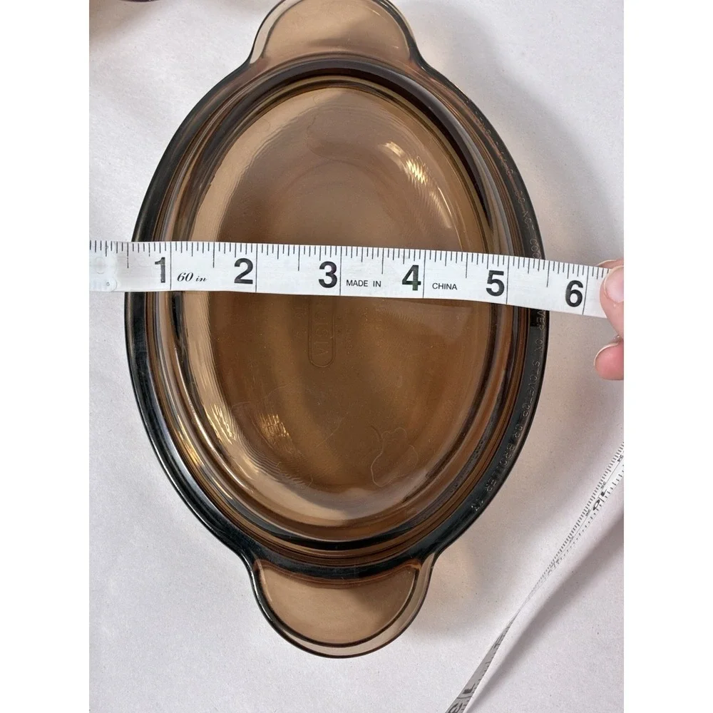 Vintage Vision Corning Amber Lot Of‎ 2 Oval/round Casserole With Lid V150-b-V14B